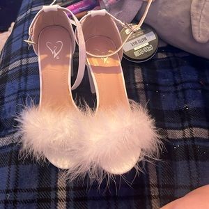 White furry heels